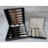 A cased Wedgwood six place fish set with ceramic pistol grip hafts, the blades marked Mappin and