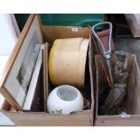Two boxes of sundries, the lot to include a bowler hat