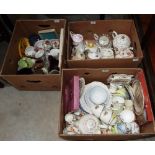 Three boxes of teapots and teaware