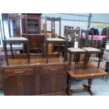 A 1940s oak sideboard, drawleaf dining table and set of four chairs