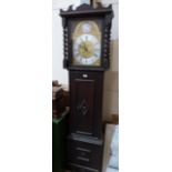 An oak longcase clock with mantle clock spring barrel movement. 74½' high