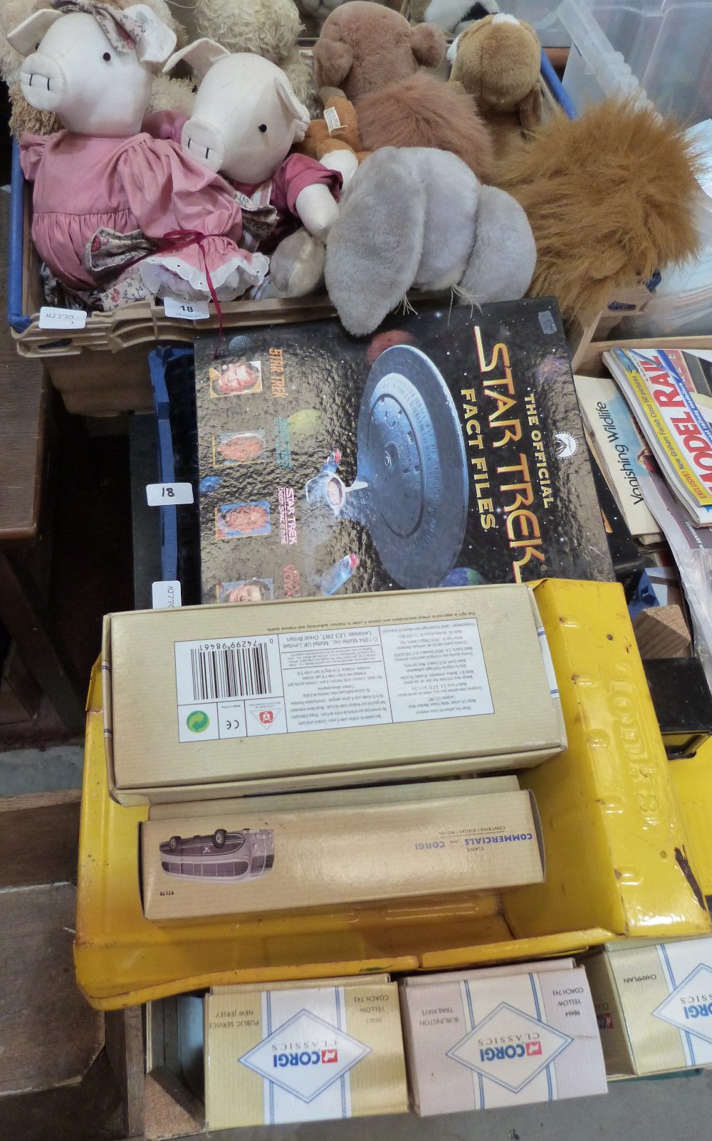 A box of soft toys; Star Wars ephemera; Tonka Toy truck and boxed diecast vehicles