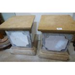 A pair of marble socle bases. 16' high. Both damaged
