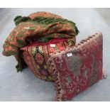 A sofa throw, a large cushion and a pouffe cushion