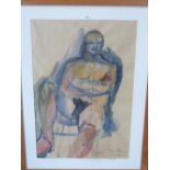 LESLEY ANNE. BRITISH 20TH CENTURY Seated male nude. Signed. Watercolour. 32' x 22'