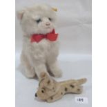 A Steiff cat, 11' high and an earlier plush Bonzo