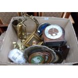 A box of metalware and sundries