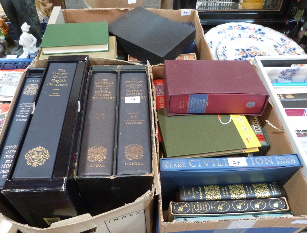 A collection of books, mostly Folio Society volumes