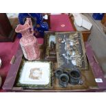 Four Staffordshire plaques, reverse glass painting, pewter, Continental ewer etc.