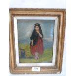 W.BARKER. BRITISH 19TH CENTURY Welsh girl in a landscape. Inscribed verso and dated 1882. Oil on