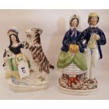 Two Victorian Staffordshire figure or figure and animal groups, the larger 9¼' high