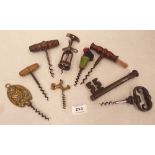 A collection of eight corkscrews