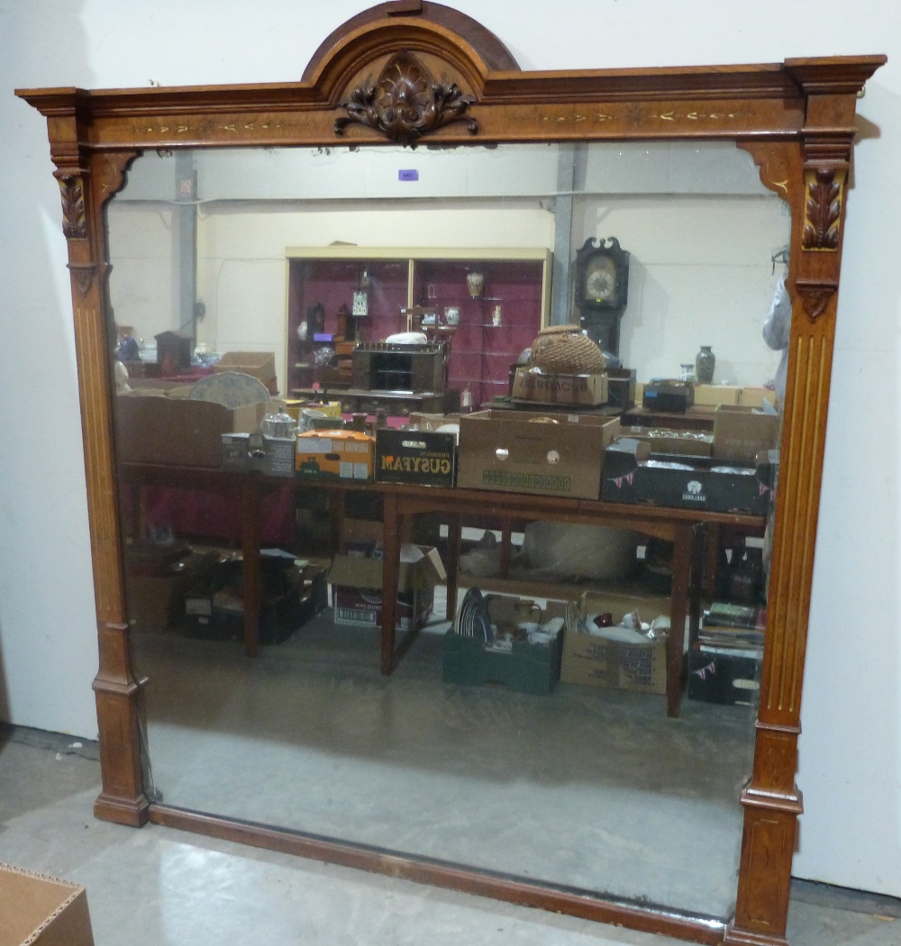 A Victorian parcel gilt burrwood overmantle with acanthus carved frame. 73' h x 66' w. Mirror