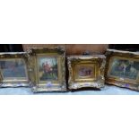 Four heavy gilt framed hunting oleographs