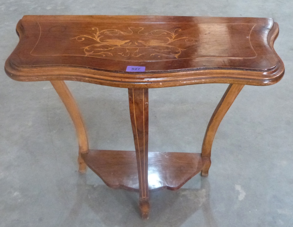 A walnut and inlaid console table. 28' wide