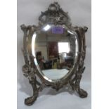 A French Art-Nouveau silvered speltar strut mirror. 14½' high. Repairs