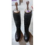 A pair of gentleman's leather riding boots with trees