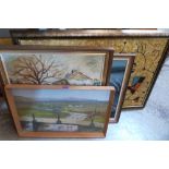 Five framed 20th century oils on board