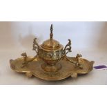 A 19th century French brass ink standish. 10¼' wide