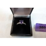 A 9ct white gold tanzanite ring. Size O. 2.8g gross