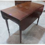 A 19th century mahogany Pembroke table with frieze drawer on ring turned legs. 38' wide