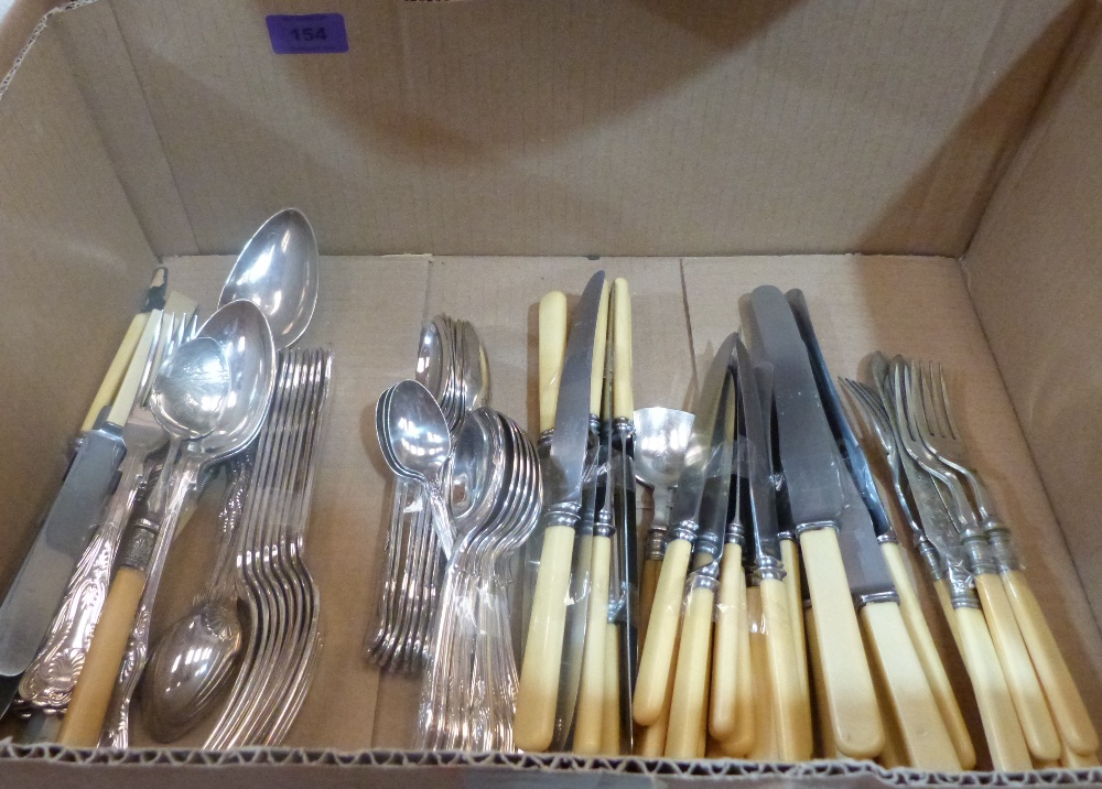 A quantity of plated and bone handled cutlery