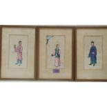 CHINESE SCHOOL 19th CENTURY Three figure studies. Gouache on rice paper 7½' x 4¼'