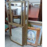 Four gilt framed mirrors and three pictures