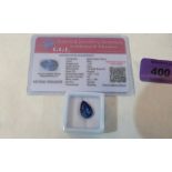 A pear shaped tanzanite stone 7.2 carats. Heat treated