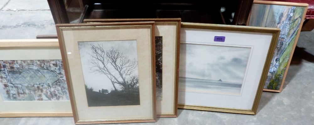 A watercolour by Gordon Rushmer, Mont St. Michel and other pictures