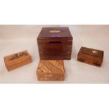 A Maucheline Ware box and three other treen boxes