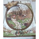 A textile hunting wall hanging and a badger skin
