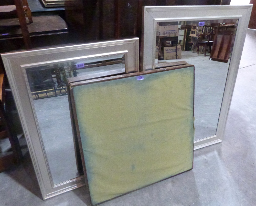 A folding bridge table and two wall mirrors with silvered frames