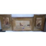 Three marine watercolours signed C. Montague 7' x 14'; 11' x 5½'. Paper stains