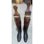 A pair of gentleman's 'brown top' leather hunting boots with trees