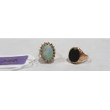 A 14ct opal dress ring 10.1g gross and a yellow metal signet ring