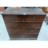 An 18th century oak and mahogany banded chest of drawers requiring renovation. 37' wide