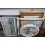 A collection of framed oils, watercolour and prints