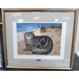 AFTER MARY FEDDEN Cat on a Cornish Beach. Bears a signature. Print 13' x 18'