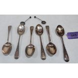 A set of six silver bright cut teaspoons and two silver salt spoons