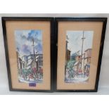 BANGLADESHI SCHOOL. 20TH CENTURY Street scenes. A pair. Indistinctly signed. Watercolour 10½' x 5'