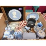 A collection of Wedgwood blue and black jasparware
