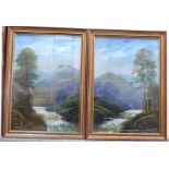 J. CRAMP. BRITISH 20TH CENTURY Mountain landscapes. A pair. Signed. Oil on board. 22' x 15'