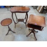 A walnut two tier centre table and two occasional tables
