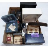 A box of wristwatches, cufflinks etc.