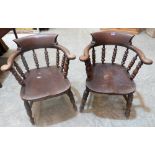 Two Victorian smoker's bow elbow chairs