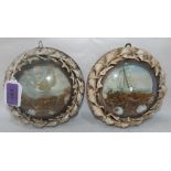 A pair of Edwardian shell-work souvenir dioramas, each with a marine lithograph in colours,