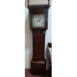 A late 18th century oak and mahogany longcase clock with 8 day movement, the dial painted with roses