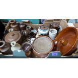 A box of stoneware and pottery