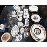 A collection of ceramics and glassware, most pieces decorated with an equestrian theme